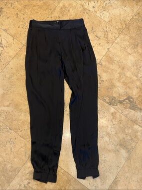 Women's Sateen Black Jogger Pants with Elastic Cuffs & Zipper Details